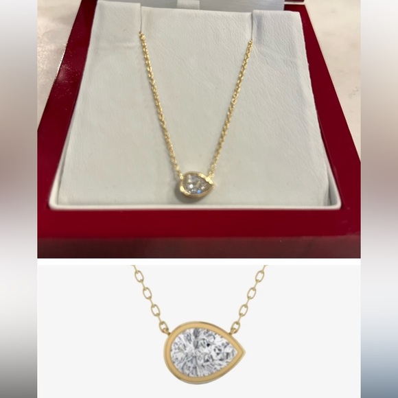 Pear shape .50 carat lab diamond necklace in 14k yellow gold bezel 18inch chain - Picture 2 of 2